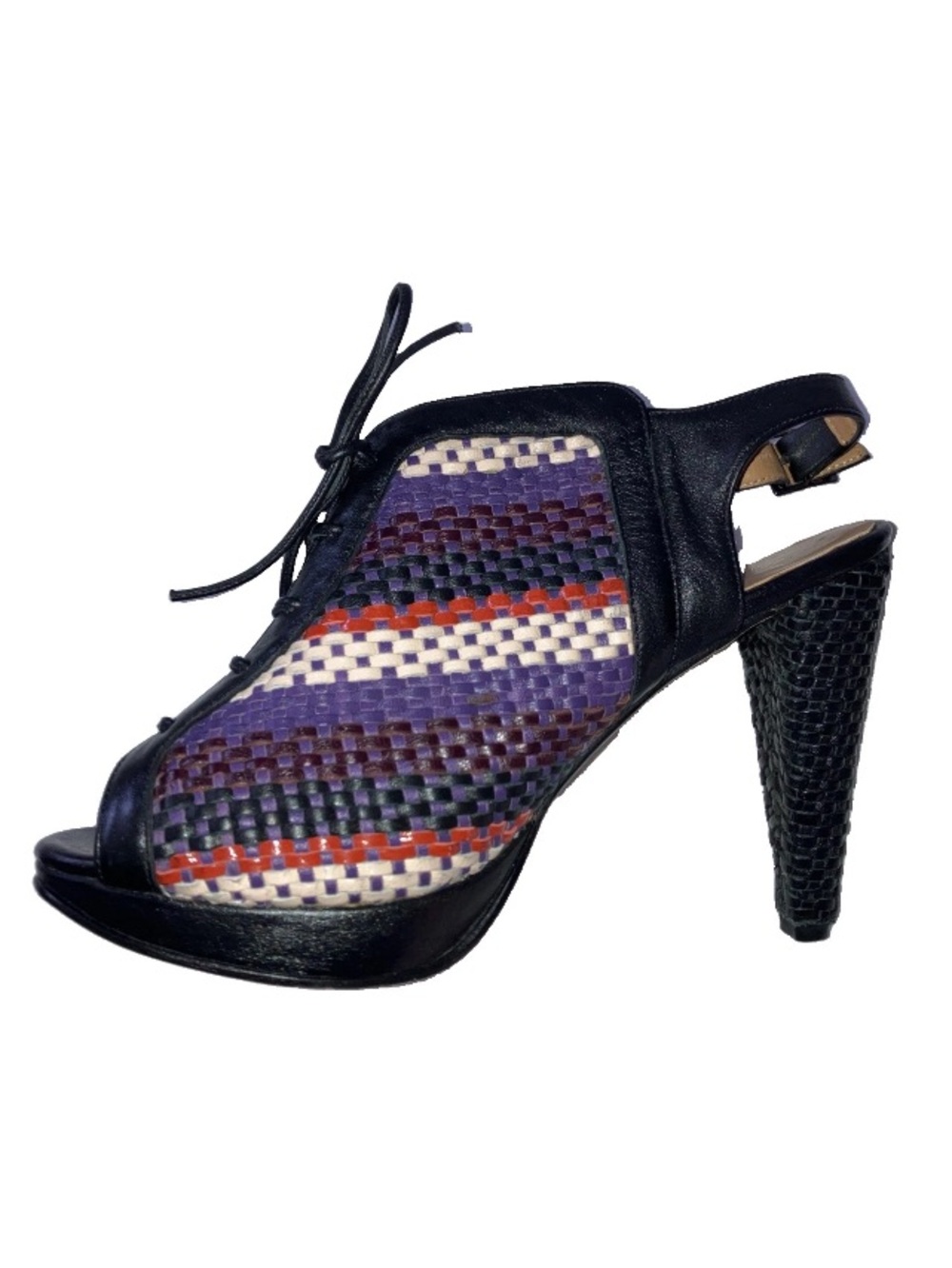 Anthropologie Barbara Briones 7.5 Handwoven Leather Basket Weave Slingback Heel.